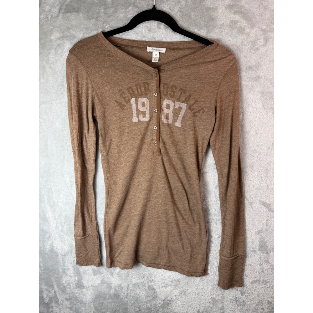 AEROPOSTALE Henley Women M  Long Sleeve Graphic Cotton Bella Swan Y2K  Preppy